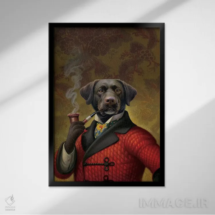 تابلو کلاه قرمز (سگ) اثر دن کریگ - نمای قابدار مشکی