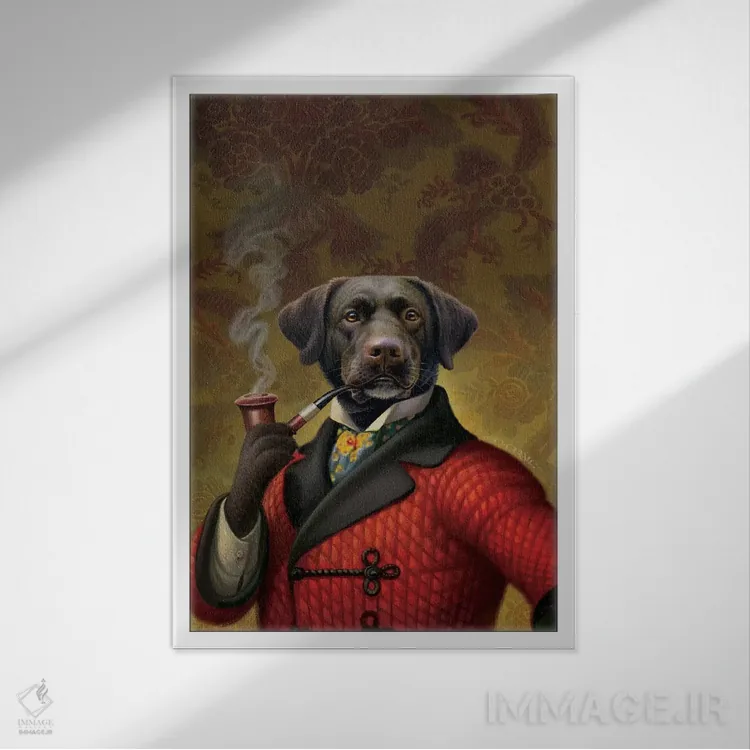 تابلو کلاه قرمز (سگ) اثر دن کریگ - نمای قابدار سفید