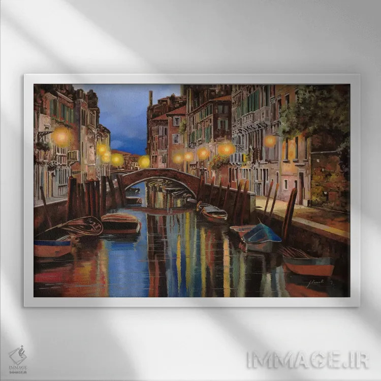 تابلو آلبا در ونیز (طلوع آفتاب در ونیز) اثر گویدو بورلی - نمای قابدار سفید