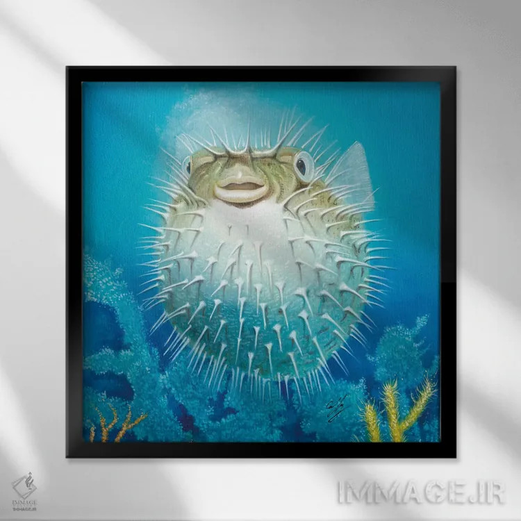 تابلو ماهی بادکنکی اثر دوروود کافی - نمای قابدار مشکی