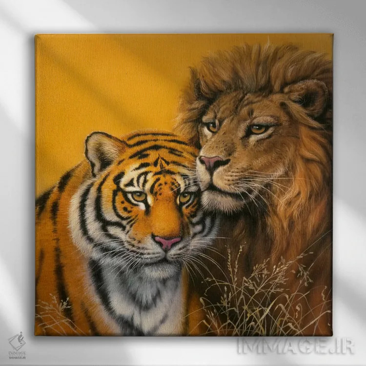 تابلو شیر و ببر اثر هارو ماس - نمای روبهرو روی دیوار