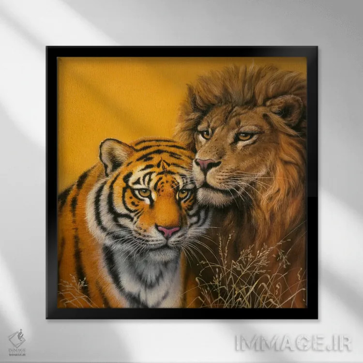 تابلو شیر و ببر اثر هارو ماس - نمای قابدار مشکی