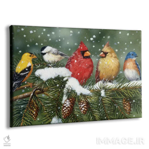 تابلو پرندگان حیاط خلوت روی شاخهٔ برفی اثر ویلیام واندر داسون - نمای پرسپکتیو محصول