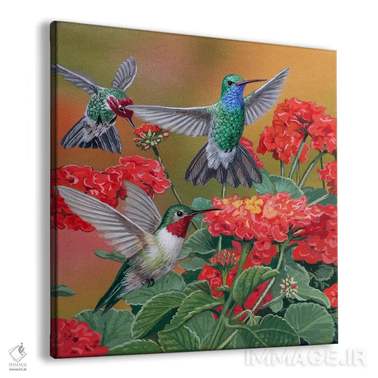 تابلو مرغهای مگسخوار و گلها اثر ویلیام واندر داسون - نمای پرسپکتیو محصول