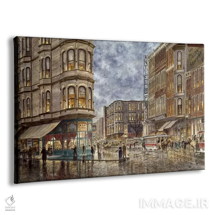 تابلو ساعت شام؛ سانفرانسیسکو، خیابان الیس و مارکت اثر استانتون منولاکاس - نمای پرسپکتیو محصول