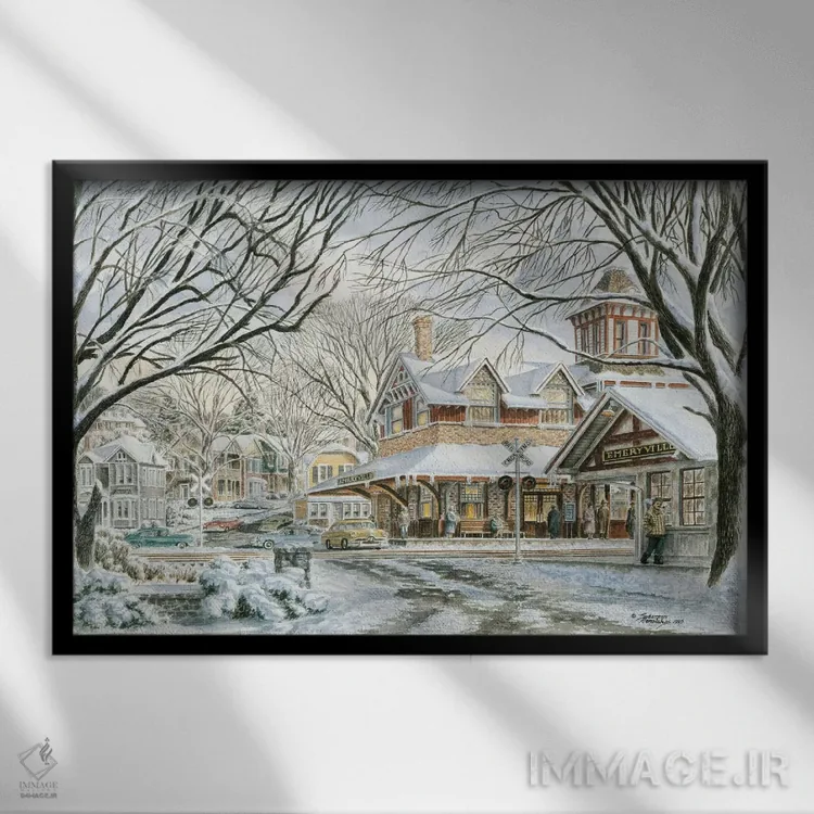 تابلو انتظار برای ساعت ۴:۱۵ اثر استانتون منولاکاس - نمای قابدار مشکی