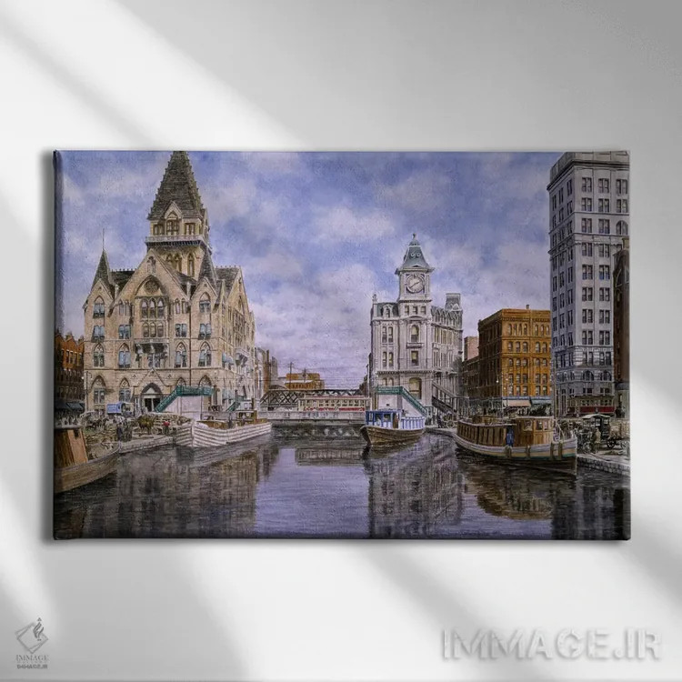 تابلو میدان دویت کلینتون، حدود ۱۹۰۷، سیراکیوس، نیویورک اثر استانتون منولاکاس - نمای روبهرو روی دیوار