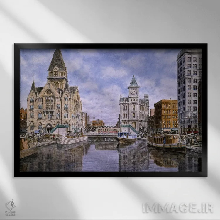 تابلو میدان دویت کلینتون، حدود ۱۹۰۷، سیراکیوس، نیویورک اثر استانتون منولاکاس - نمای قابدار مشکی