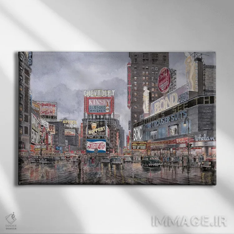 تابلو تایمز اسکوئر: نیویورک (میدان مرکزی نیویورک) اثر استانتون منولاکاس - نمای روبهرو روی دیوار