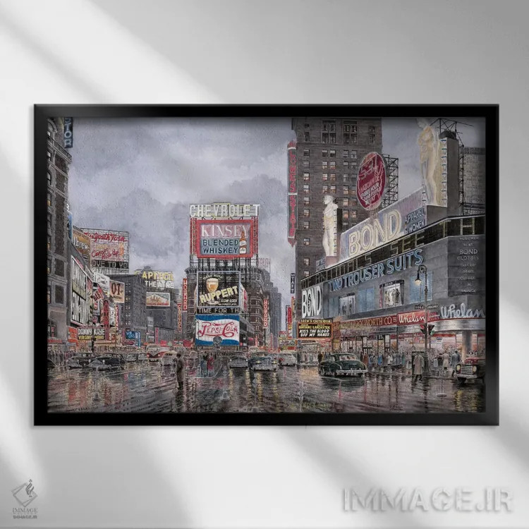 تابلو تایمز اسکوئر: نیویورک (میدان مرکزی نیویورک) اثر استانتون منولاکاس - نمای قابدار مشکی