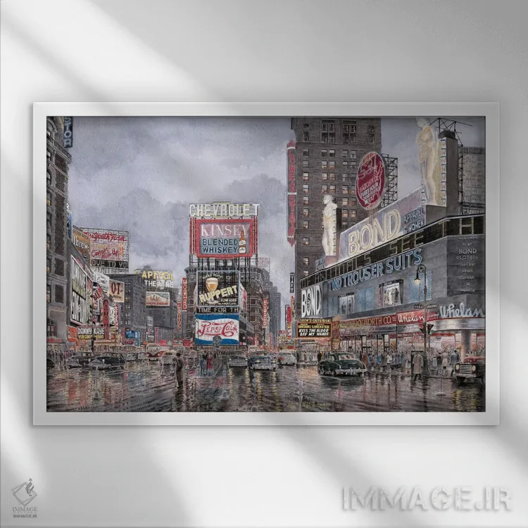 تابلو تایمز اسکوئر: نیویورک (میدان مرکزی نیویورک) اثر استانتون منولاکاس - نمای قابدار سفید