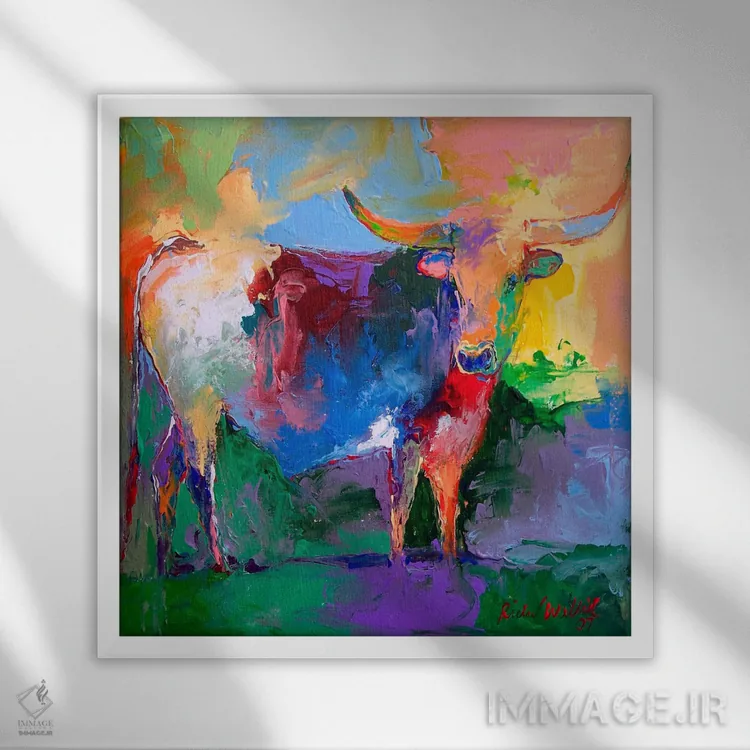 تابلو گاومیش (یا گاو نر) اثر ریچارد والیش - نمای قابدار سفید