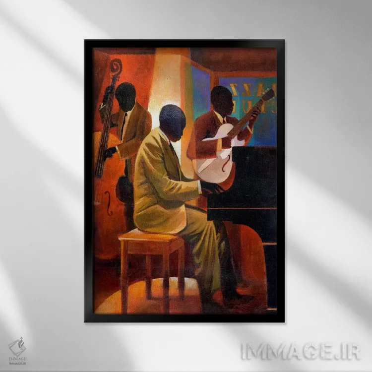 تابلو مرد پیانویی (نوازنده پیانو) اثر کیت مالِت - نمای قابدار مشکی