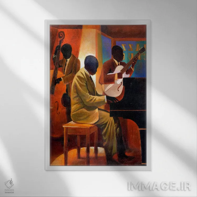 تابلو مرد پیانویی (نوازنده پیانو) اثر کیت مالِت - نمای قابدار سفید