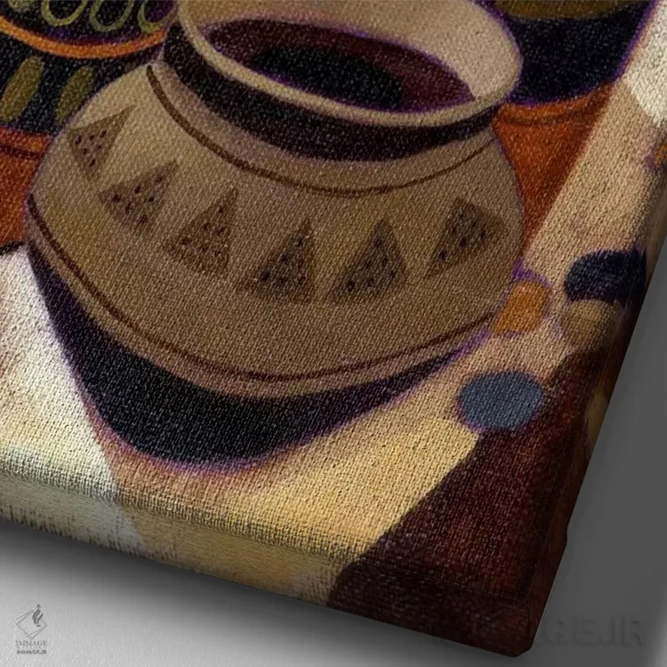 تابلو طبیعت بیجان با کاسه آفریقایی اثر کیت مالِت - نمای نزدیک بافت بوم