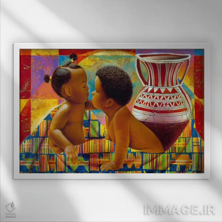 تابلو گنجینههای آفریقا اثر کیت مالِت - نمای قابدار سفید