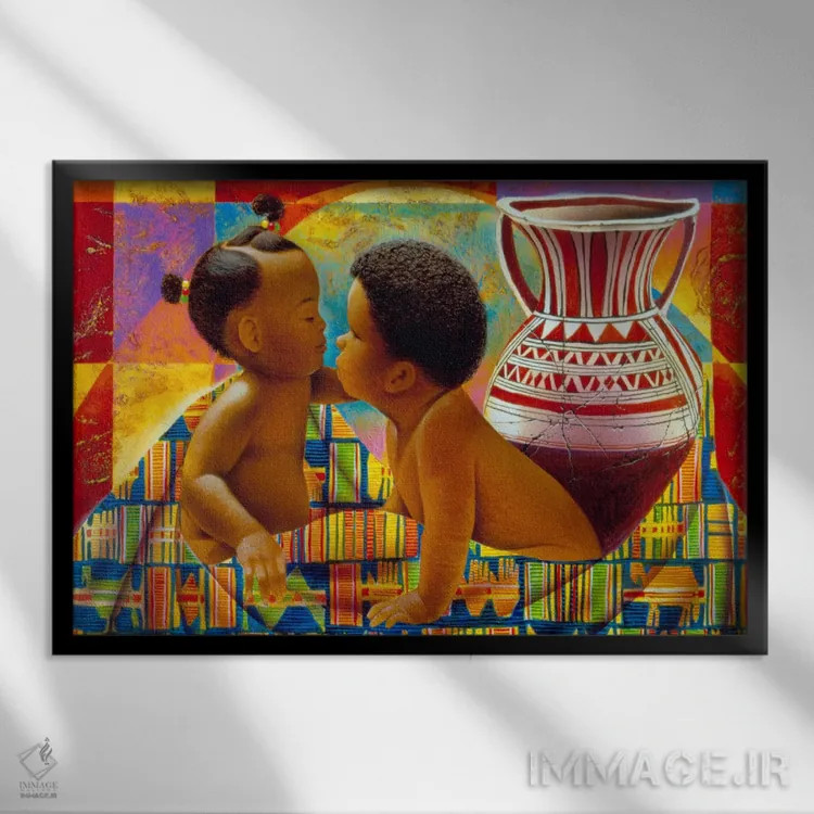 تابلو گنجینههای آفریقا اثر کیت مالِت - نمای قابدار مشکی