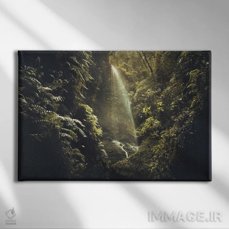 تابلو آبشار مخفی در پوشش گیاهی پرپشت اثر آنابل شابر - نمای روبهرو روی دیوار
