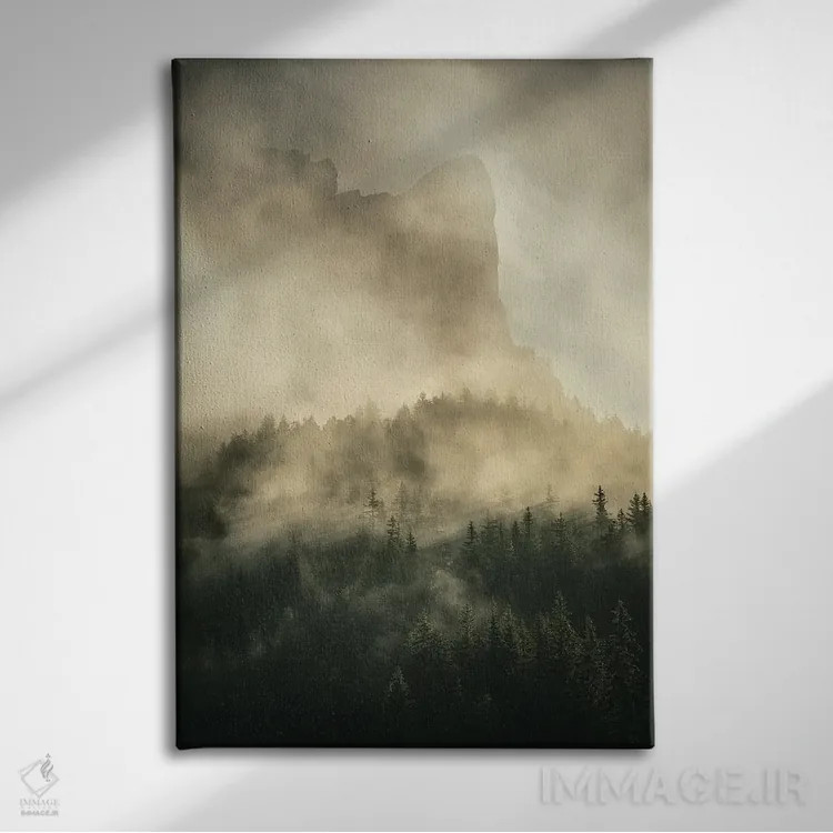 تابلو کوه در مه اثر آنابل شابر - نمای روبهرو روی دیوار