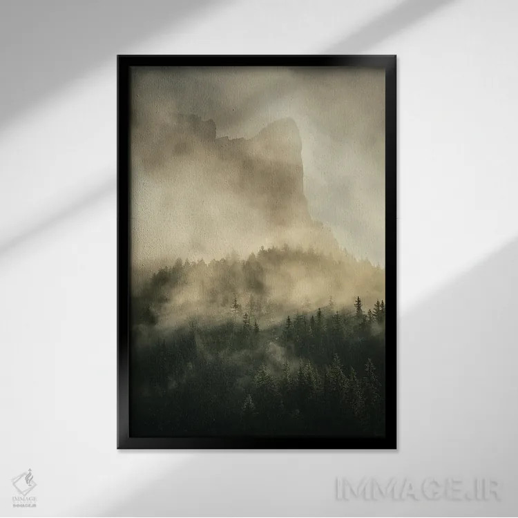 تابلو کوه در مه اثر آنابل شابر - نمای قابدار مشکی