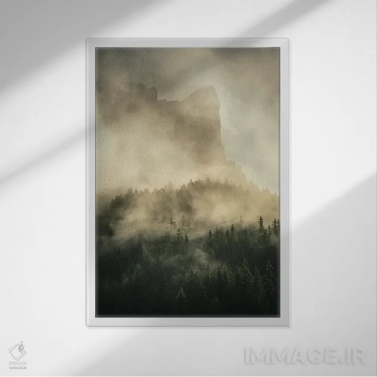 تابلو کوه در مه اثر آنابل شابر - نمای قابدار سفید