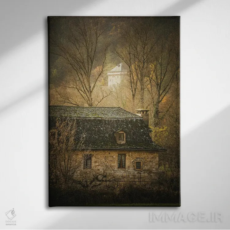 تابلو قلعه پنهان در روستای قدیمی فرانسوی اثر آنابل شابر - نمای روبهرو روی دیوار