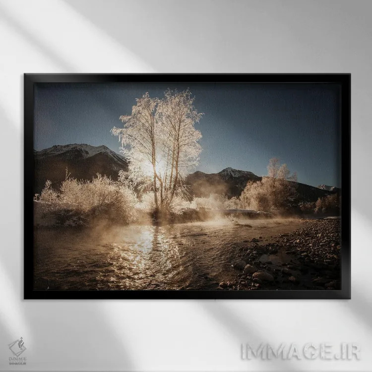 تابلو درخت طلایی یخزده اثر آنابل شابر - نمای قابدار مشکی