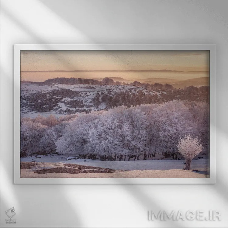 تابلو منظر یخزده در نور صبحگاهی اثر آنابل شابر - نمای قابدار سفید