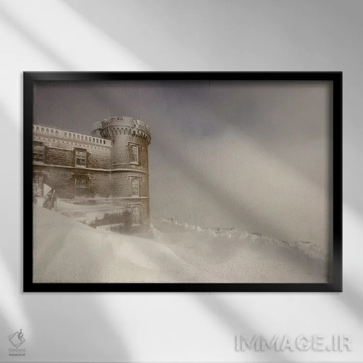 تابلو طوفان برف بر فراز قلعه اثر آنابل شابر - نمای قابدار مشکی