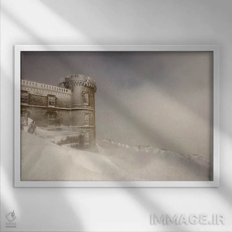 تابلو طوفان برف بر فراز قلعه اثر آنابل شابر - نمای قابدار سفید