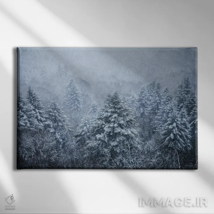 تابلو درختان شبحگونه زیر دانههای برف اثر آنابل شابر - نمای روبهرو روی دیوار