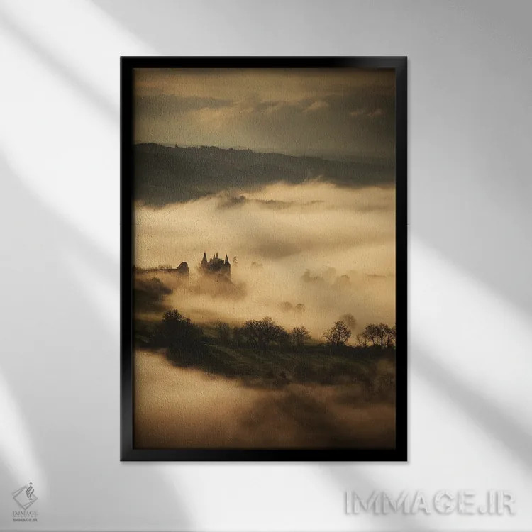 تابلو قلعهای در آسمان اثر آنابل شابر - نمای قابدار مشکی