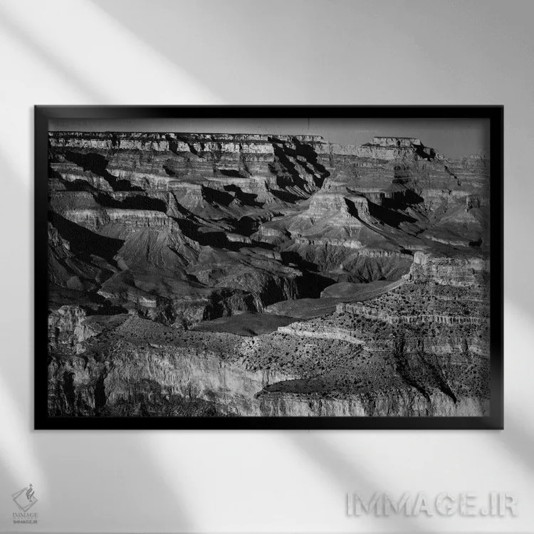 تابلو پارک ملی گرند کانیون XVI اثر انسل آدامز (عکاس طبیعت آمریکایی) - نمای قابدار مشکی