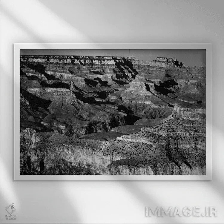 تابلو پارک ملی گرند کانیون XVI اثر انسل آدامز (عکاس طبیعت آمریکایی) - نمای قابدار سفید