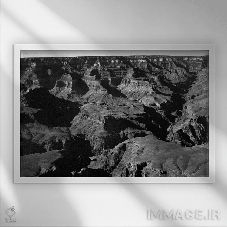 تابلو پارک ملی گرند کانیون XVII اثر انسل آدامز (عکاس طبیعت آمریکایی) - نمای قابدار سفید