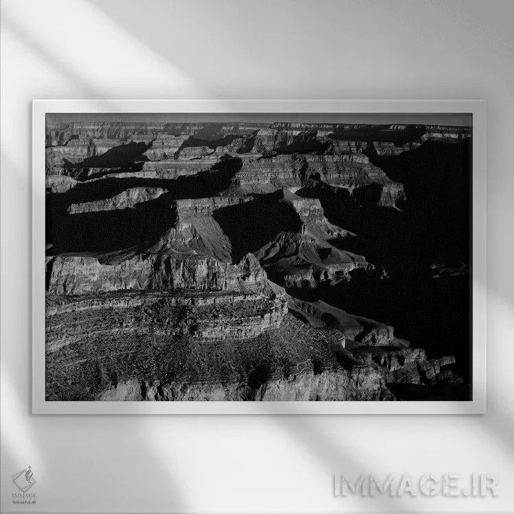 تابلو پارک ملی گرند کانیون XX اثر انسل آدامز (عکاس طبیعت آمریکایی) - نمای قابدار سفید