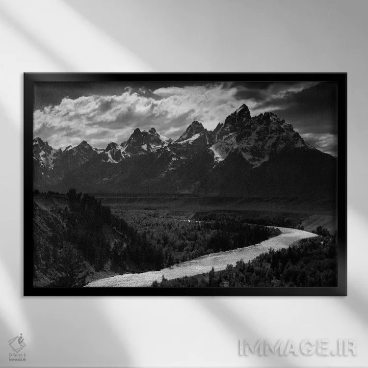 تابلو گرند تیتون II (کوهستان) اثر انسل آدامز (عکاس طبیعت آمریکایی) - نمای قابدار مشکی