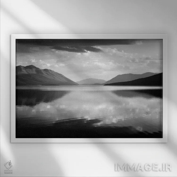 تابلو McDonald Lake, Glacier National Park,عصرگاه، دریاچه مکدونالد، پارک ملی گلیشر اثر انسل آدامز (عکاس طبیعت آمریکایی) - نمای قابدار سفید