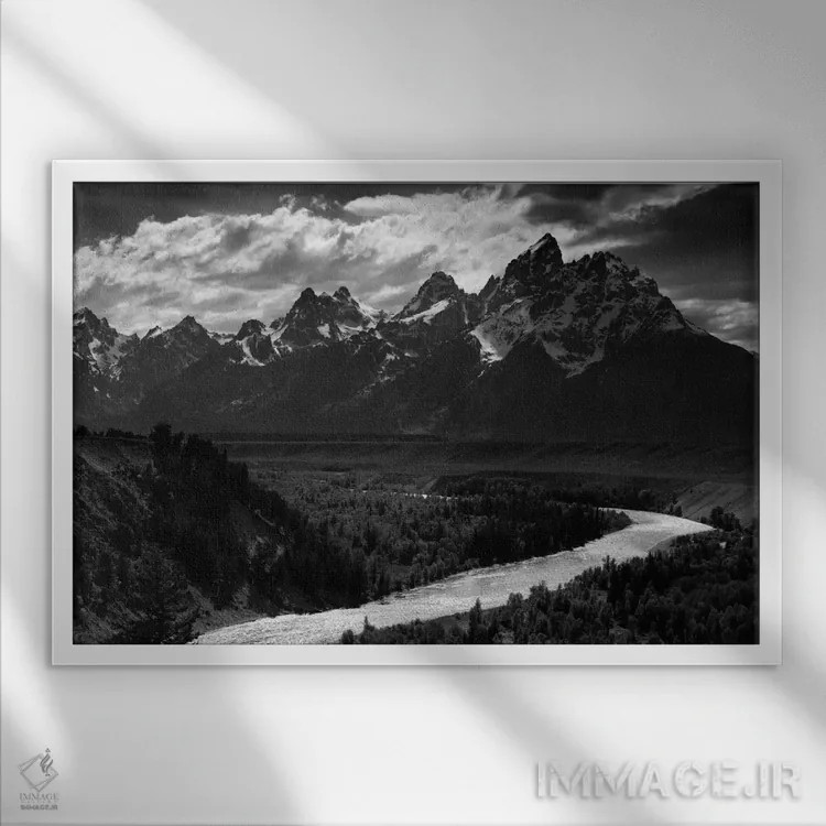 تابلو گرند تیتون II (کوهستان) اثر انسل آدامز (عکاس طبیعت آمریکایی) - نمای قابدار سفید