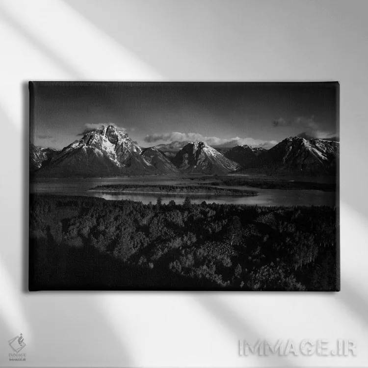 تابلو کوه موران و دریاچه جکسون از تپه سیگنال (آمریکا) اثر انسل آدامز (عکاس طبیعت آمریکایی) - نمای روبهرو روی دیوار