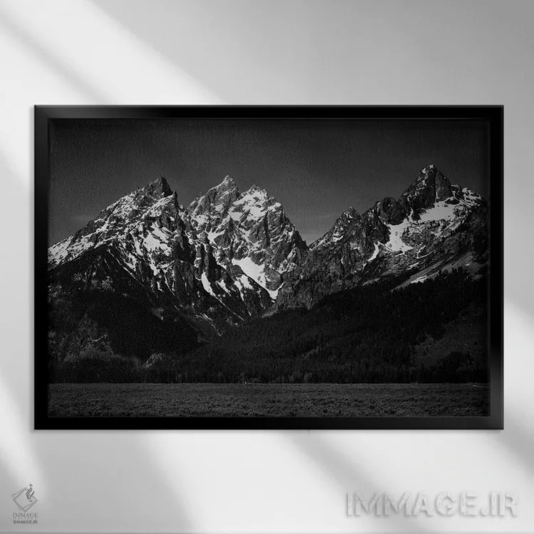 تابلو گرند تیتون XI (کوهستان) اثر انسل آدامز (عکاس طبیعت آمریکایی) - نمای قابدار مشکی