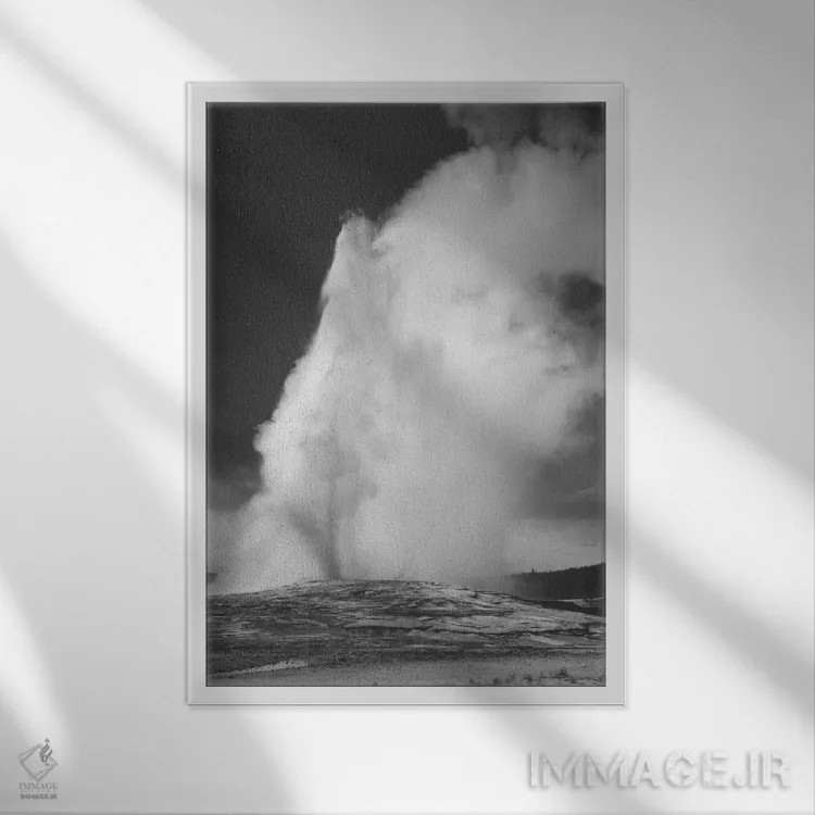 تابلو Yellowstone National Park,چشمه آبگرم اولد فِیثفول، پارک ملی یلواستون اثر انسل آدامز (عکاس طبیعت آمریکایی) - نمای قابدار سفید