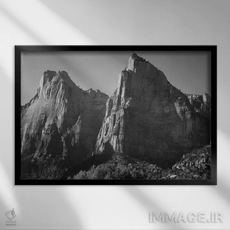 تابلو Zion National Park,محوطه پاتریارکها، پارک ملی زایان اثر انسل آدامز (عکاس طبیعت آمریکایی) - نمای قابدار مشکی