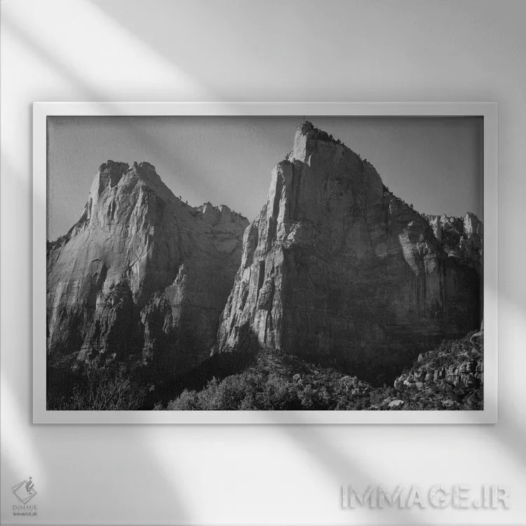 تابلو Zion National Park,محوطه پاتریارکها، پارک ملی زایان اثر انسل آدامز (عکاس طبیعت آمریکایی) - نمای قابدار سفید