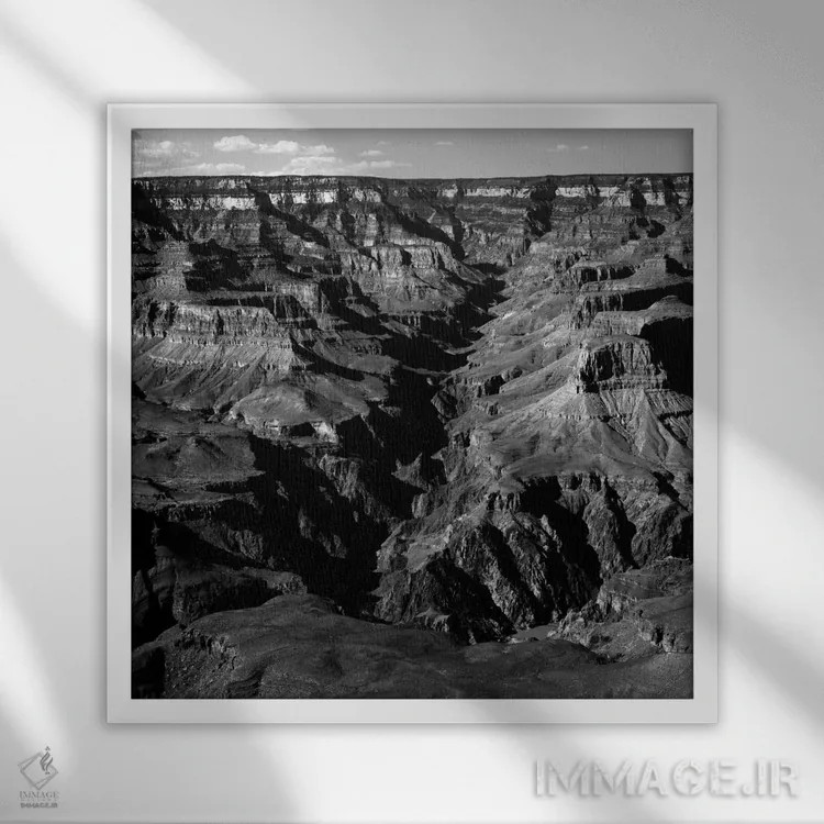 تابلو پارک ملی گرند کانیون IX اثر انسل آدامز (عکاس طبیعت آمریکایی) - نمای قابدار سفید