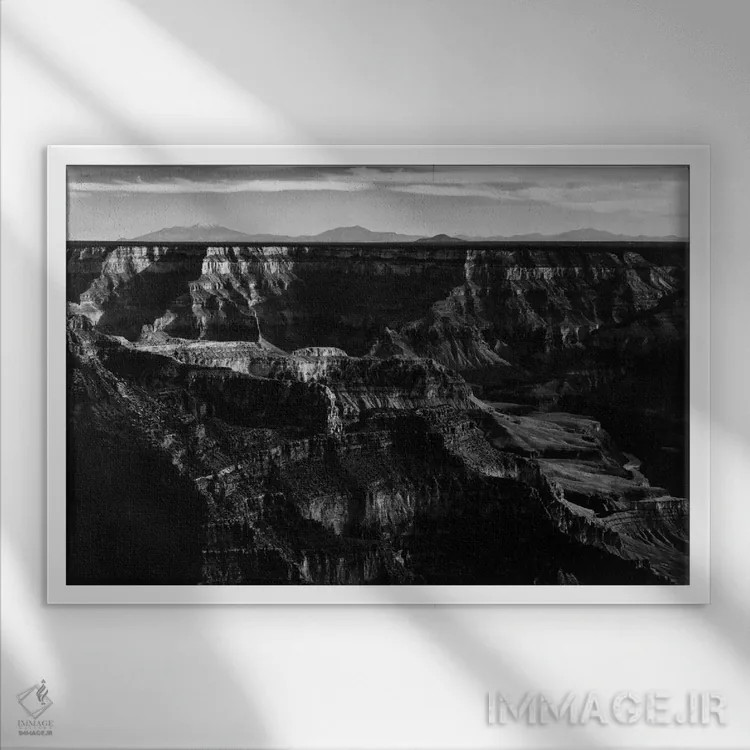 تابلو پارک ملی گرند کانیون XII اثر انسل آدامز (عکاس طبیعت آمریکایی) - نمای قابدار سفید