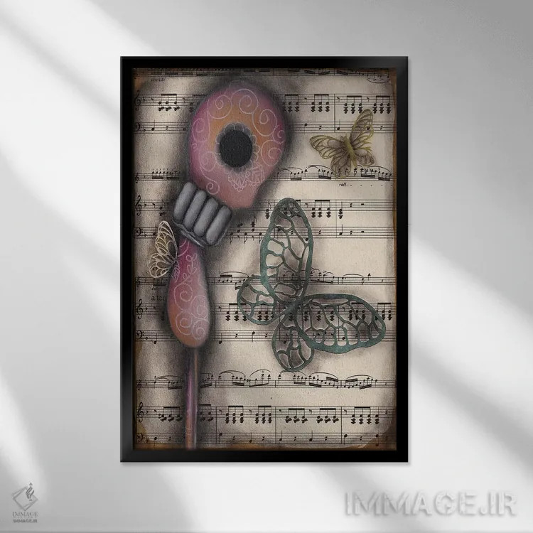 تابلو راز پروانهها اثر ابریل آندراده - نمای قابدار مشکی