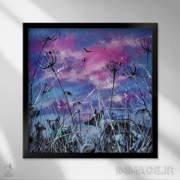 تابلو روباه غروب با تولهها اثر اندرو آلن جانسون - نمای قابدار مشکی