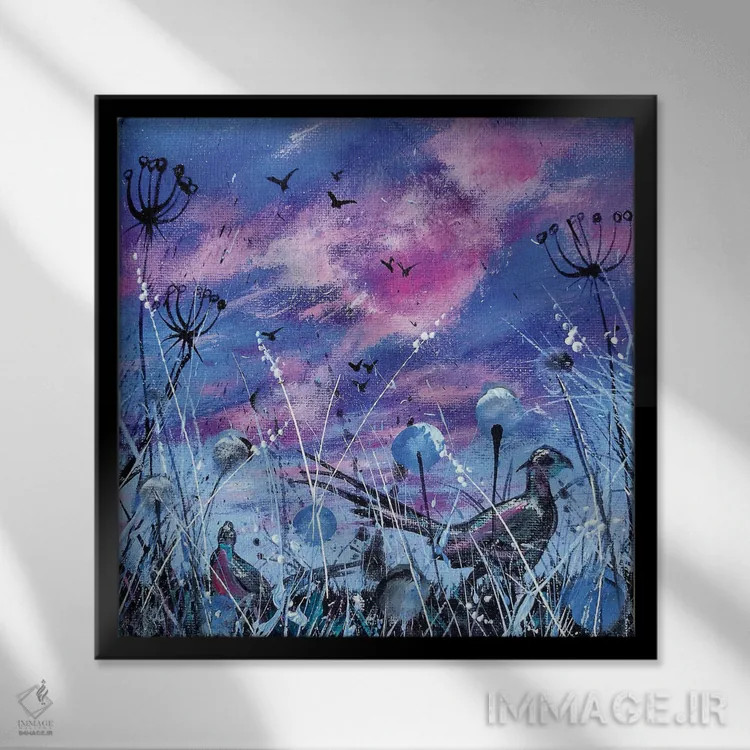 تابلو قرقاولهای غروب اثر اندرو آلن جانسون - نمای قابدار مشکی