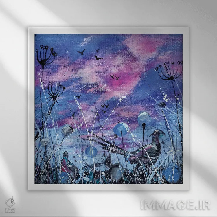 تابلو قرقاولهای غروب اثر اندرو آلن جانسون - نمای قابدار سفید